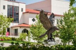 Photo of Red Hawk Statue outside College Hall